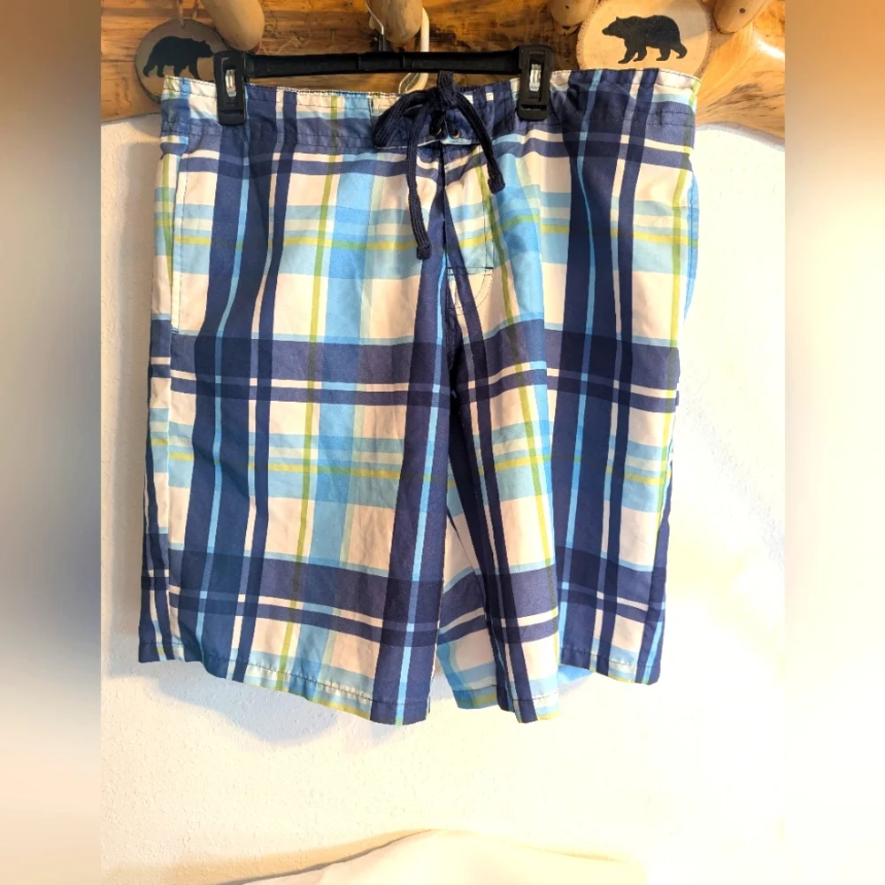 Mens Red Camel Swim Trunks Plaid Blue White Green Yellow Size XL